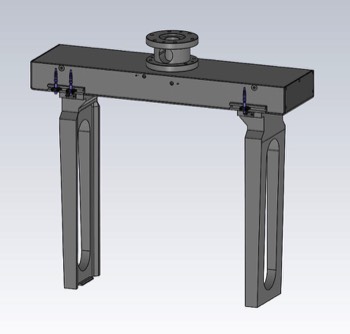  Sonder-Parallelgreifer mit horizontaler Schwenkeinheit für kubische Bauteile. Bauteilabmessungen und Gewicht nach Anfrage. 